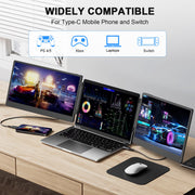 Laptop Screen Extender, 14" FHD 1080P Triple Portable Monitor for 13"-16.1" Laptops, Ultra-Slim IPS Display with Built-In Stand & Dual Speakers, Hdmi/Type-C/Usb-A Plug and Play, Travel/Home/Office