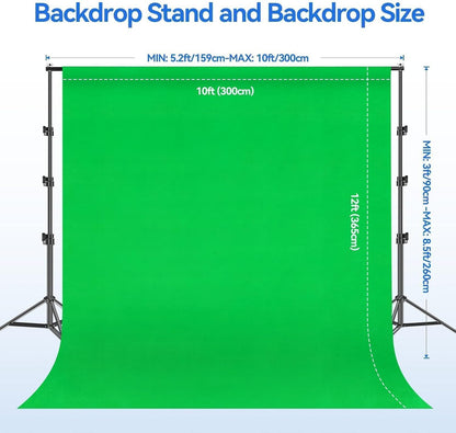 8.5 X 10Ft Green Screen Backdrop Kit with Tripod Stand, Photography Background Support System with 10 X12Ft 100% Cotton Muslin Chromakey Backdrop for Photo Studio, Video Shooting, Live Streaming