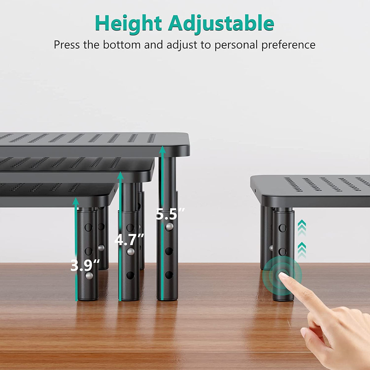 Dual Monitor Stand for Desk, Adjustable Laptop Riser, up to 44 Lbs | Monitor Riser Under-Desk Storage, Fits Monitors, Computer, Printers, for Home, Office, School (STT003-2), 2 Pack, Black