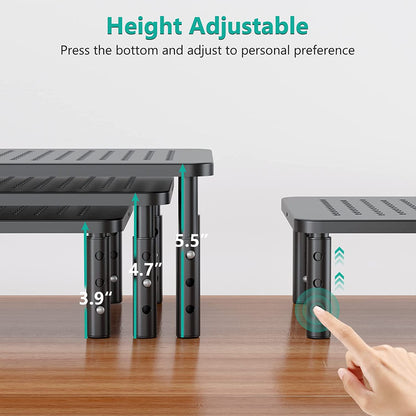 Dual Monitor Stand for Desk, Adjustable Laptop Riser, up to 44 Lbs | Monitor Riser Under-Desk Storage, Fits Monitors, Computer, Printers, for Home, Office, School (STT003-2), 2 Pack, Black