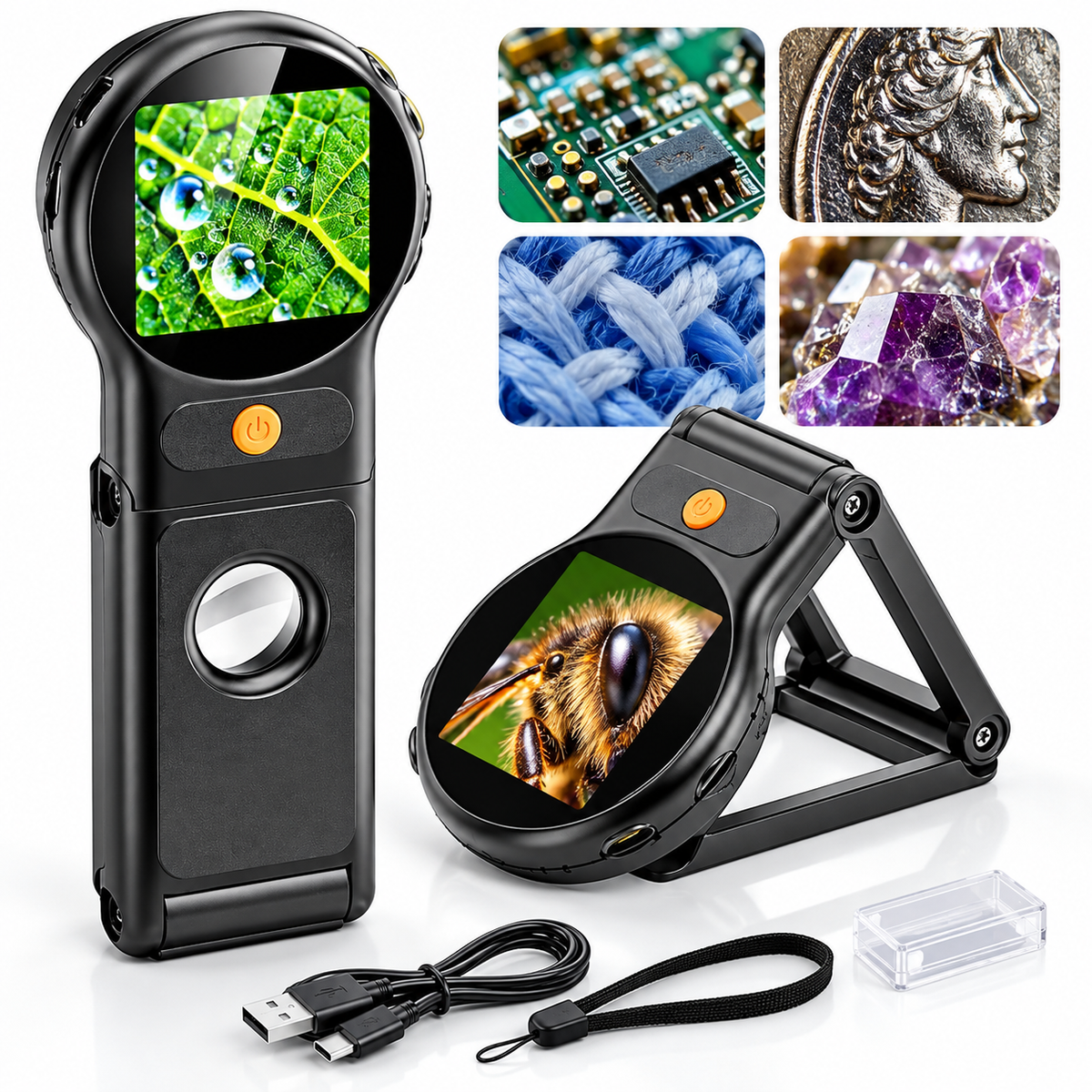 500X Foldable Digital Microscope with 2-Inch Screen
