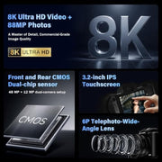 8K Digital Camera with WiFi,88MP Dual Lens Digital Cameras for Photography