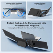 Laptop Screen Extender, 14" FHD 1080P Triple Portable Monitor for 13"-16.1" Laptops, Ultra-Slim IPS Display with Built-In Stand & Dual Speakers, Hdmi/Type-C/Usb-A Plug and Play, Travel/Home/Office