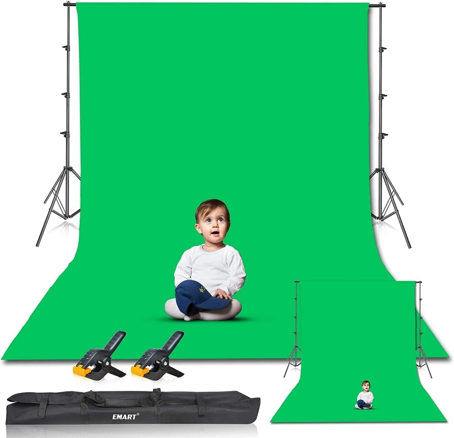 8.5 X 10Ft Green Screen Backdrop Kit with Tripod Stand, Photography Background Support System with 10 X12Ft 100% Cotton Muslin Chromakey Backdrop for Photo Studio, Video Shooting, Live Streaming