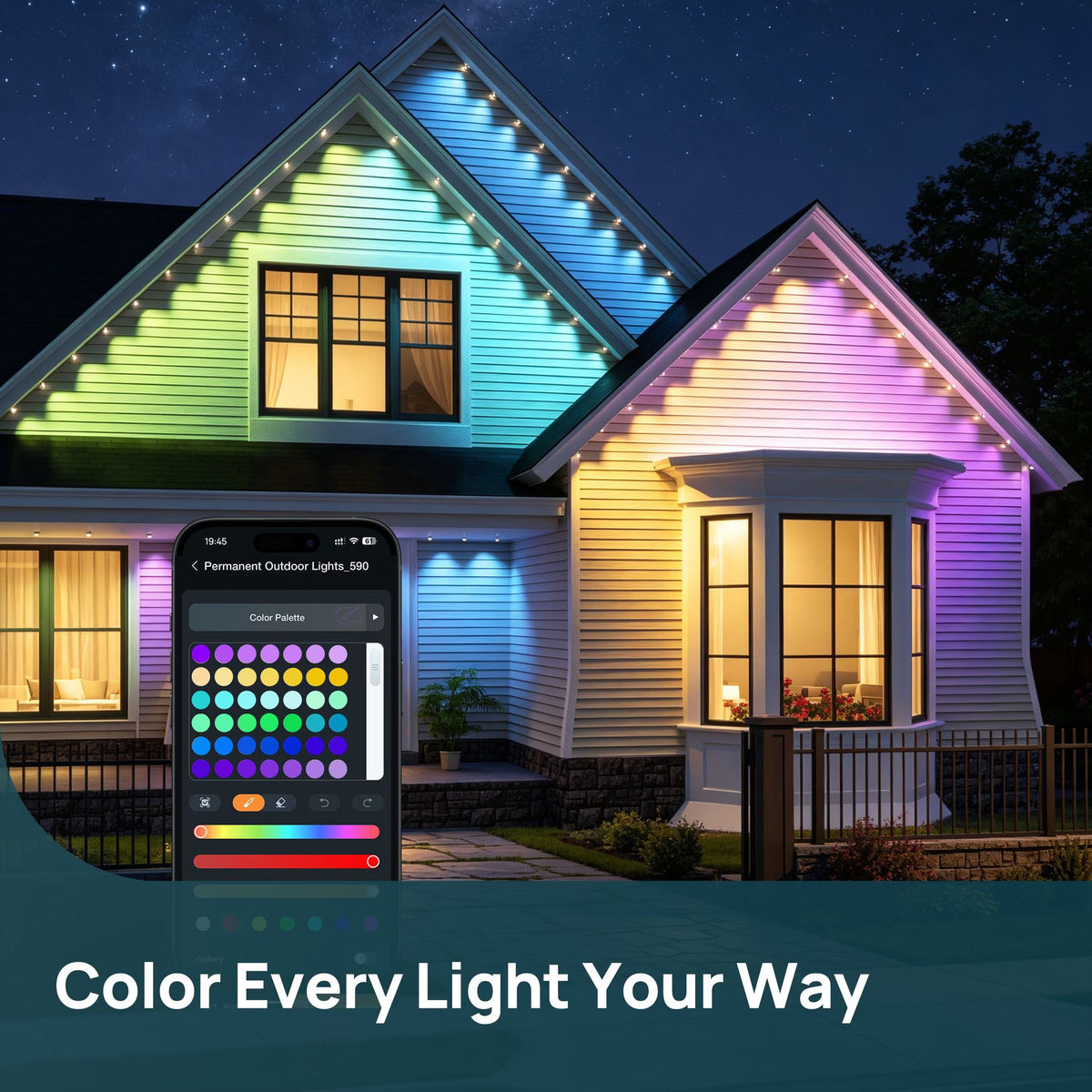 Smart Permanent Outdoor Lights Pro 100ft with 72 Lights, Color-Changing LED Strip Lights, Matter Compatible, IP67 Waterproof, WiFi + Bluetooth, Patio, Garden Decor, Holiday Lighting
