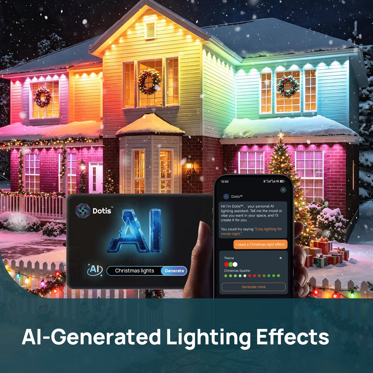 Smart Permanent Outdoor Lights Pro 100ft with 72 Lights, Color-Changing LED Strip Lights, Matter Compatible, IP67 Waterproof, WiFi + Bluetooth, Patio, Garden Decor, Holiday Lighting