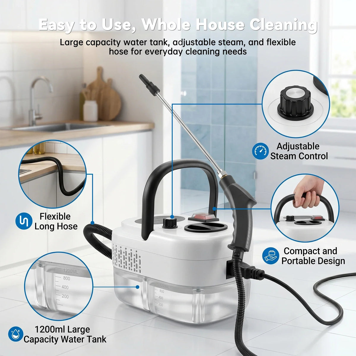 Portable High-Temperature Steam Cleaner with Accessories