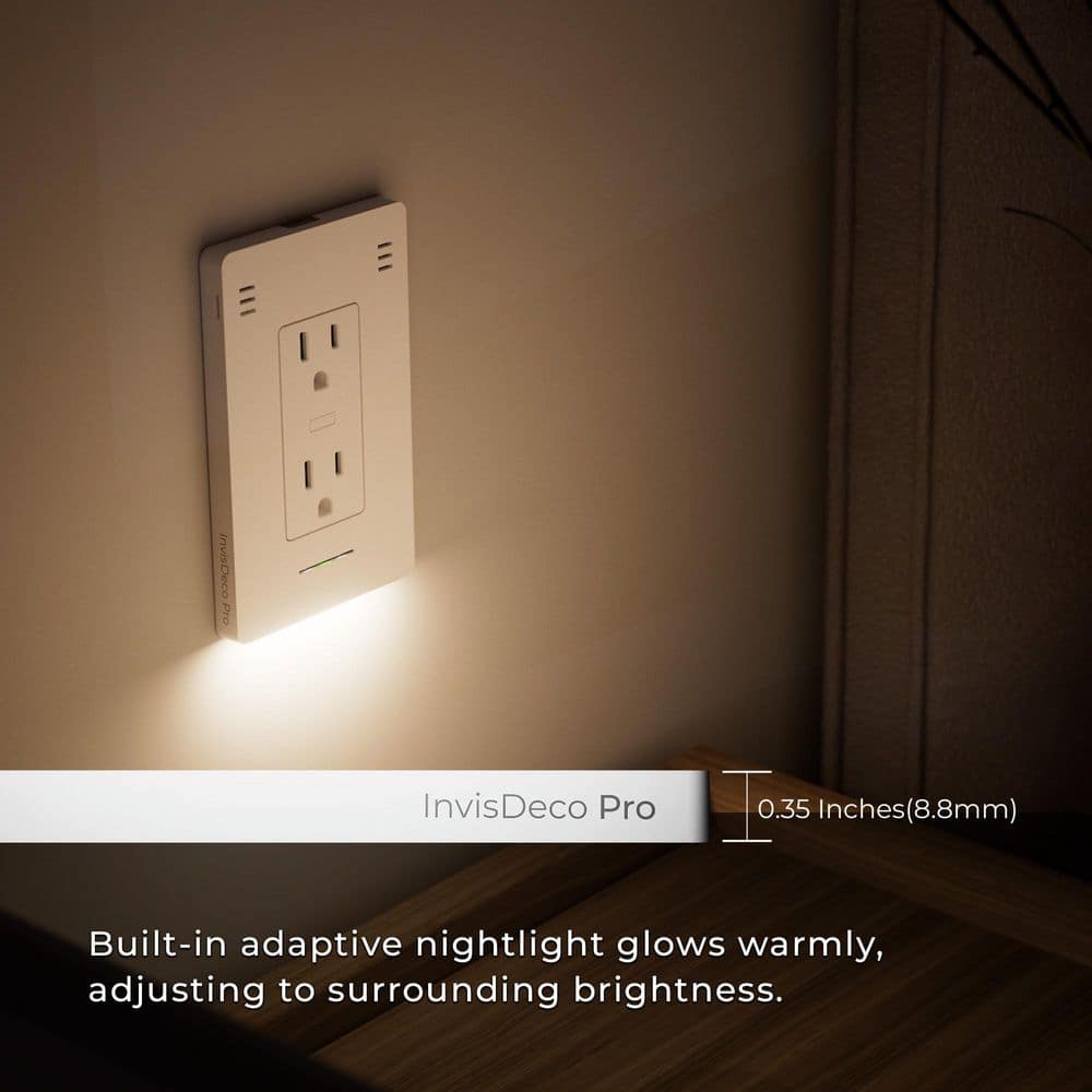 Invisoutlet Pro Smart In-Wall Outlet with Multi-Sensor Monitoring, 15 Amp 120-Volt, Matter/Alexa/Google Home, White